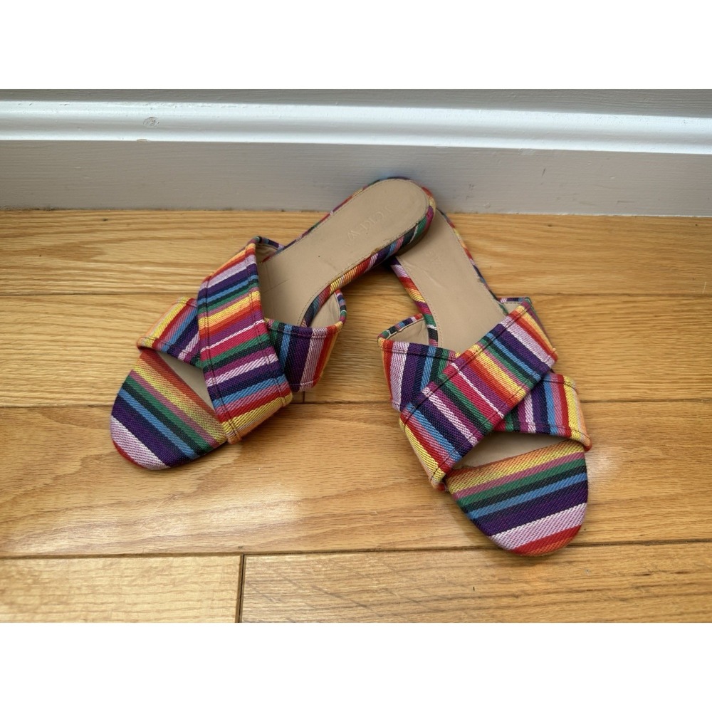 J.‎ Crew Women's Cora Criss Cross Rainbow Striped Slip On Sandals 8.5 Colorful
